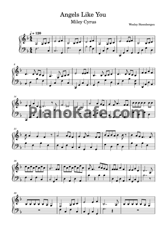 Ноты Miley Cyrus - Angels like you - PianoKafe.com