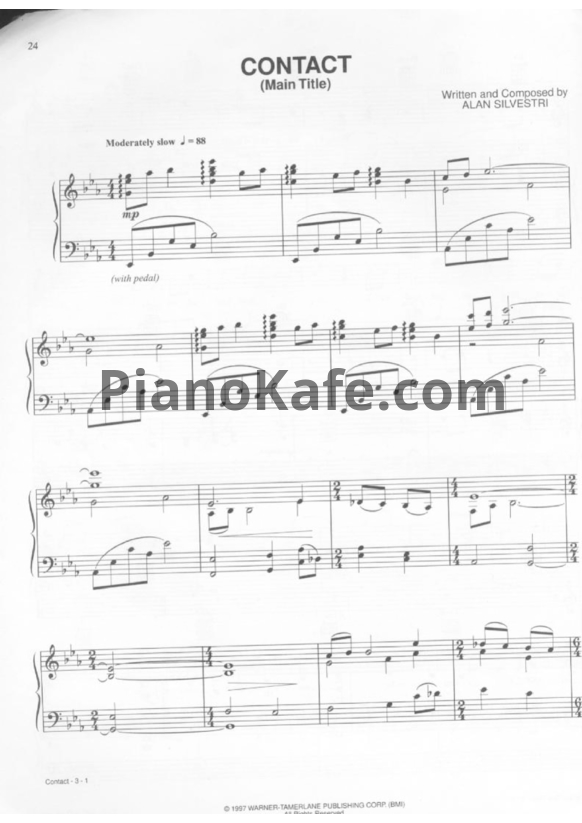 Ноты Alan Silvestri - Contact (Main title) - PianoKafe.com