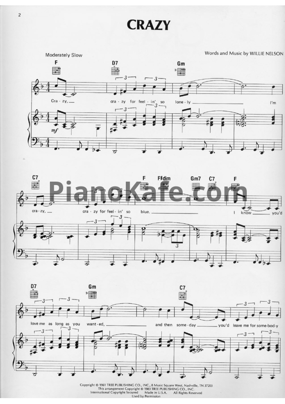 Ноты Willie Nelson - Crazy - PianoKafe.com