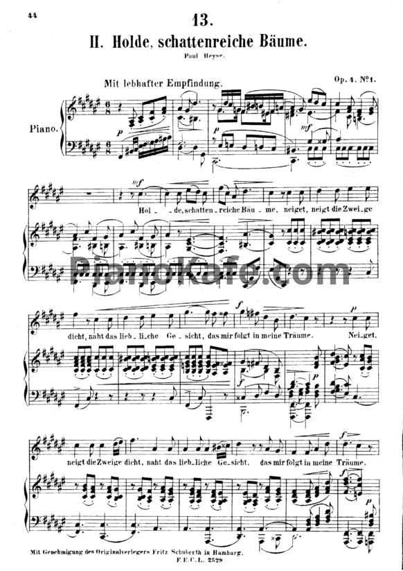 Ноты А. Йенсен - Holde schattenreiche Bäume (Op. 4, №1) - PianoKafe.com