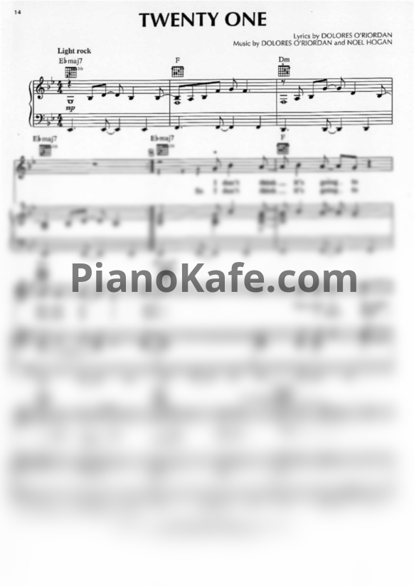 Ноты The Cranberries - Twenty one - PianoKafe.com