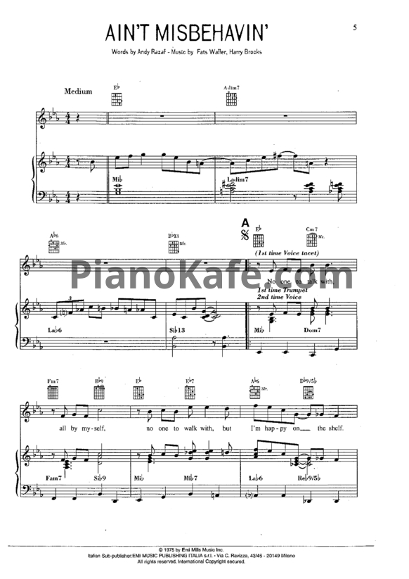 Ноты Louis Armstrong - Ain't misbehavin' - PianoKafe.com
