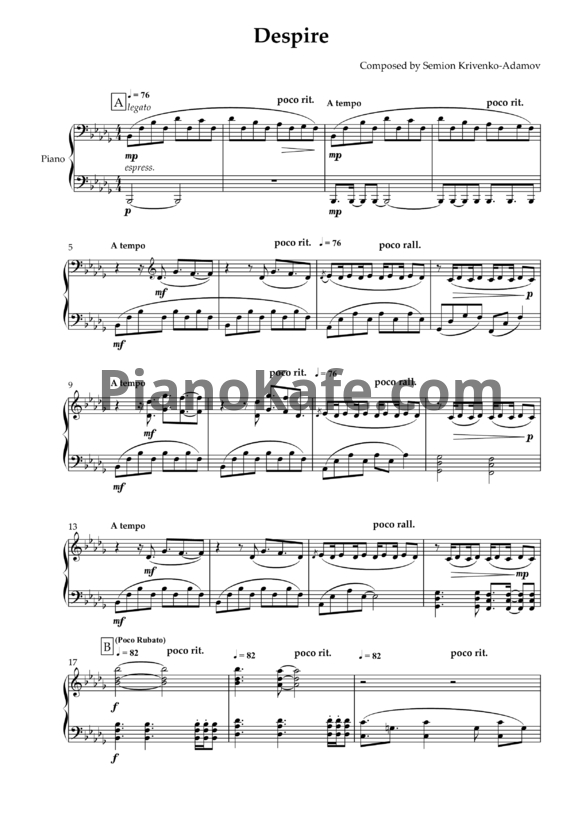 Ноты Семён Кривенко-Адамов - Отчаяние - PianoKafe.com