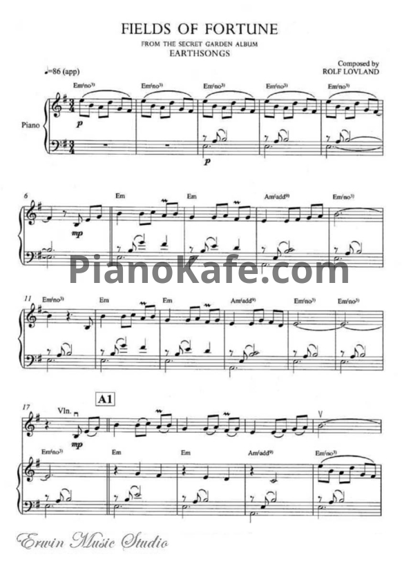 Ноты Secret Garden -  Fields of fortume (для скрипки) - PianoKafe.com