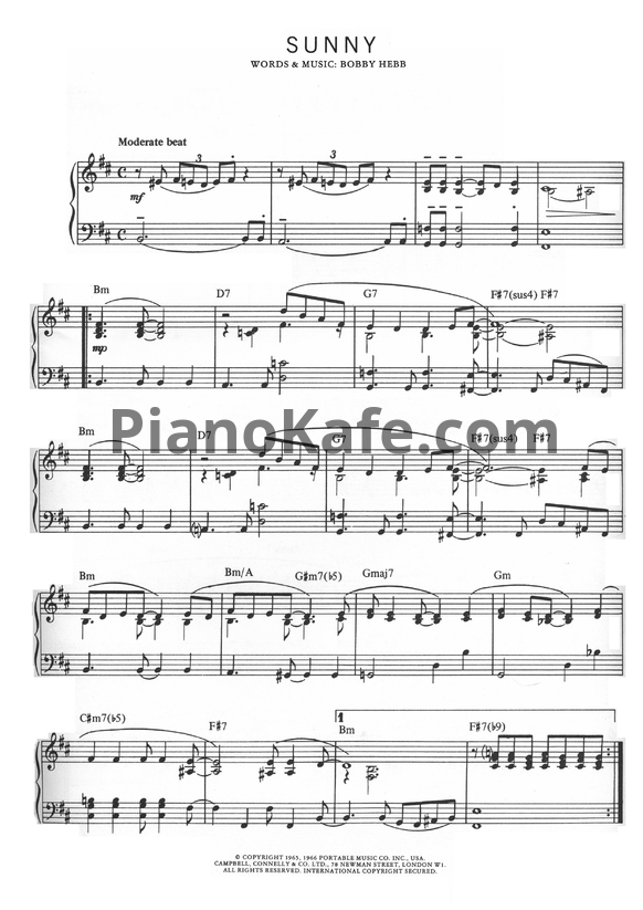 Ноты Bobby Hebb - Sunny - PianoKafe.com