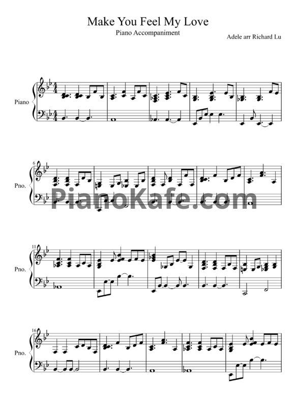 Ноты Adele - Make you feel my love (Версия 2) - PianoKafe.com