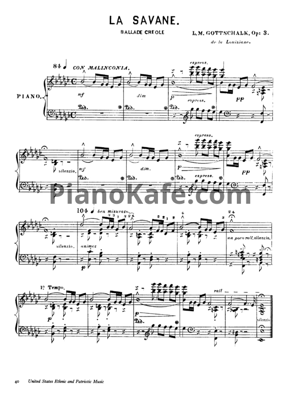 Ноты Луи Моро Готшалк - La savane (Op. 3) - PianoKafe.com