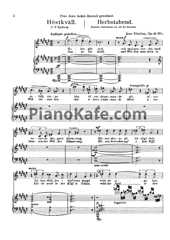 Ноты Ян Сибелиус - 5 песен для голоса и фортепиано (Op. 38) - PianoKafe.com