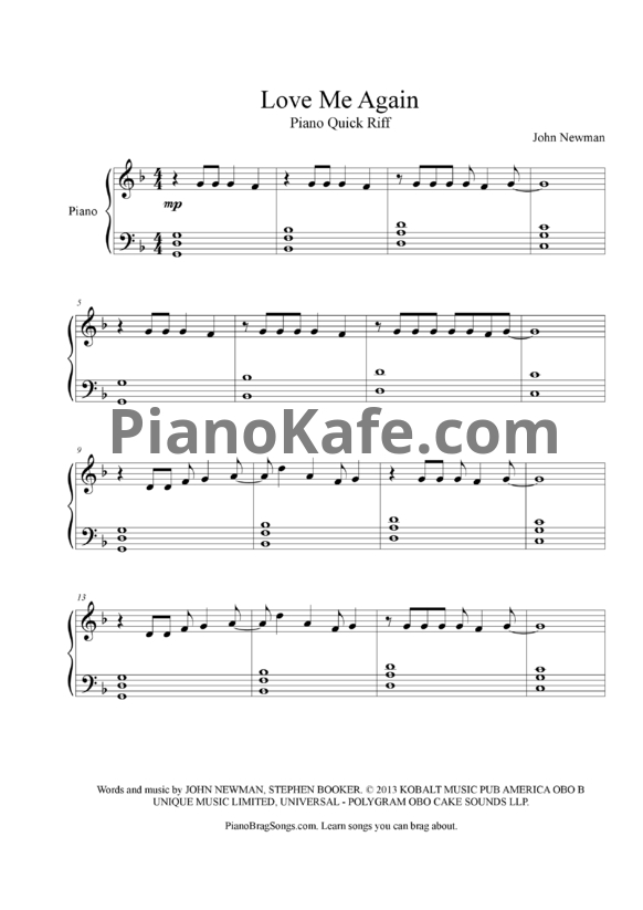 Ноты John Newman - Love me again - PianoKafe.com