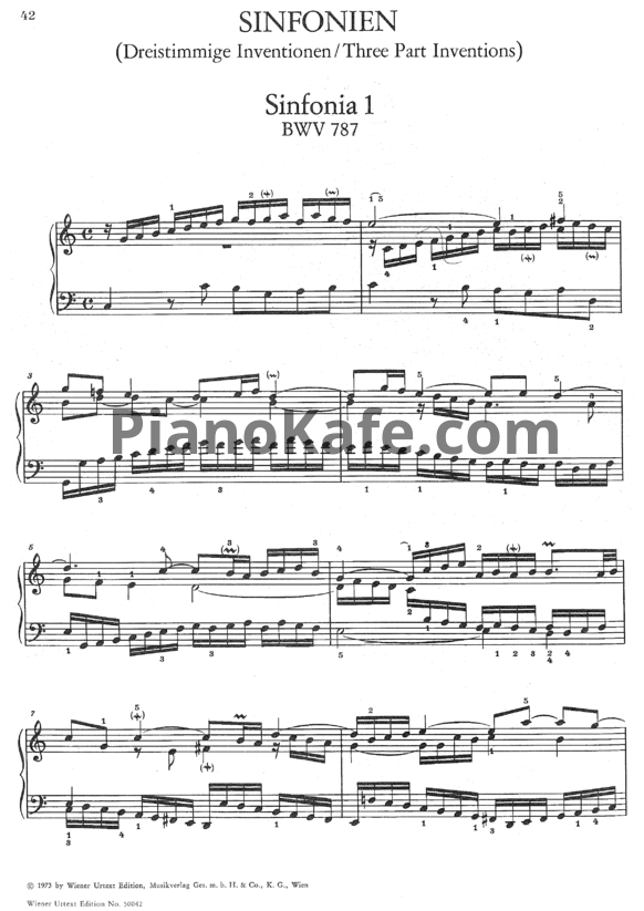 Ноты И. Бах - Симфония №1 (BWV 787) - PianoKafe.com