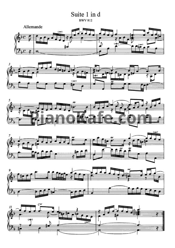 Ноты И. Бах - Сюита №1 ре минор (BWV 812) - PianoKafe.com