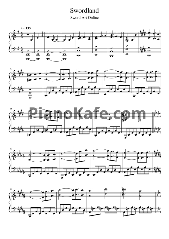 Ноты Yuki Kajiura - Swordland - PianoKafe.com