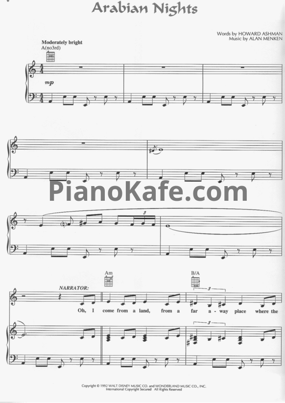 Ноты Alan Menken - Arabian nights - PianoKafe.com