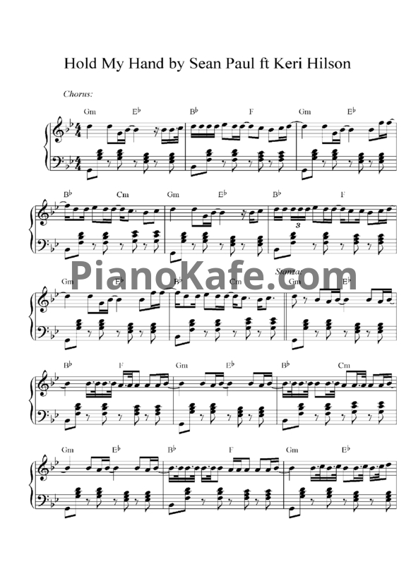 Ноты Sean Paul feat. Keri Hilson - Hold my hand - PianoKafe.com