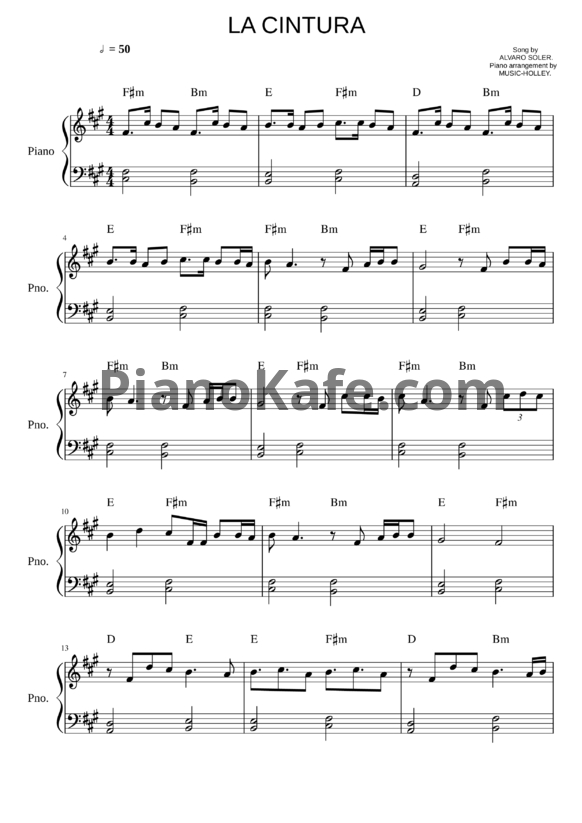 Ноты Alvaro Soler - La cintura - PianoKafe.com