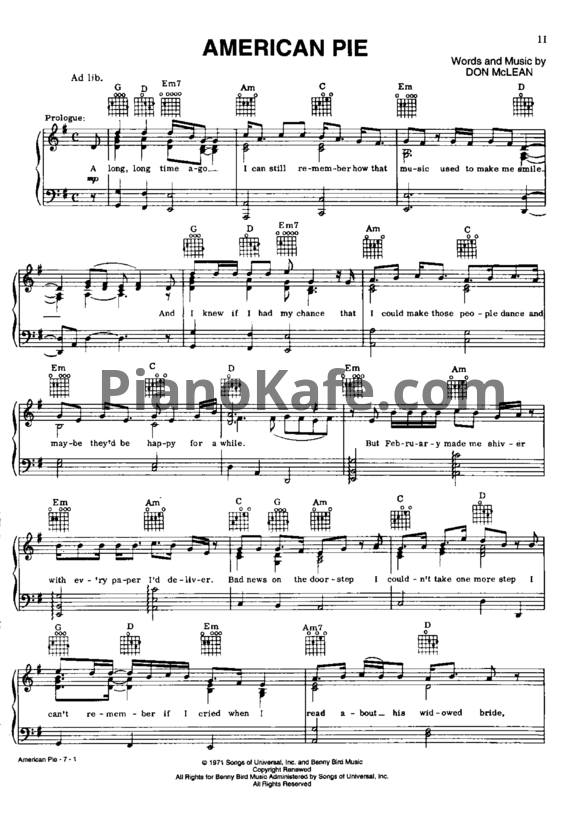 Ноты Don McLean - American pie - PianoKafe.com