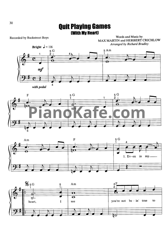Ноты Backstreet Boys - Quit playing games - PianoKafe.com