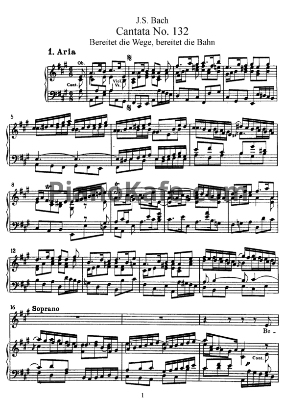 Ноты И. Бах - Кантата №132 "Bereitet die wege, bereitet die Bahn" (BWV 132) - PianoKafe.com