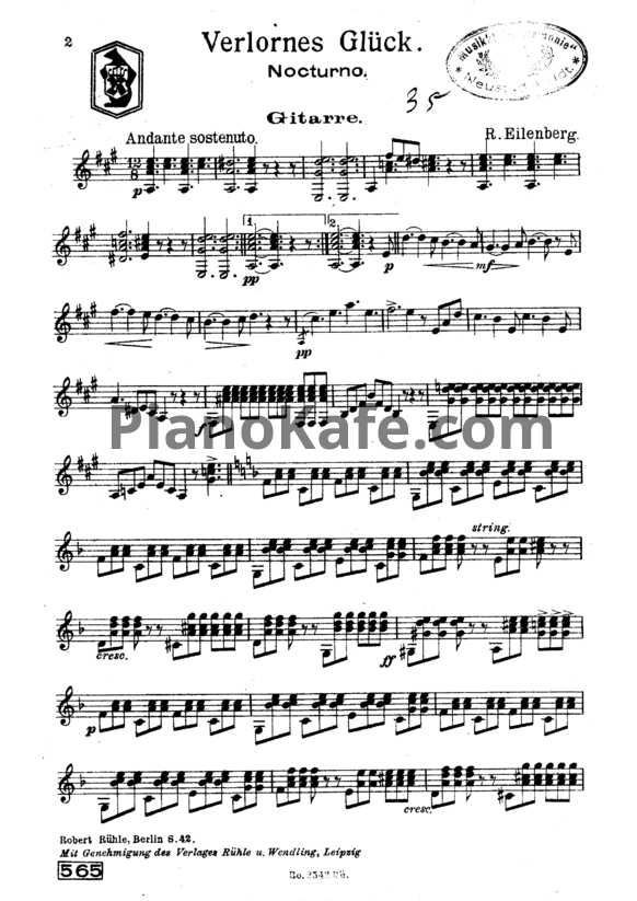 Ноты Р. Эйленберг - Verlornes Glück (Op. 33) - PianoKafe.com