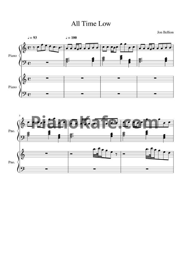 Ноты Jon Bellion - All time low (для 2 фортепиано) - PianoKafe.com