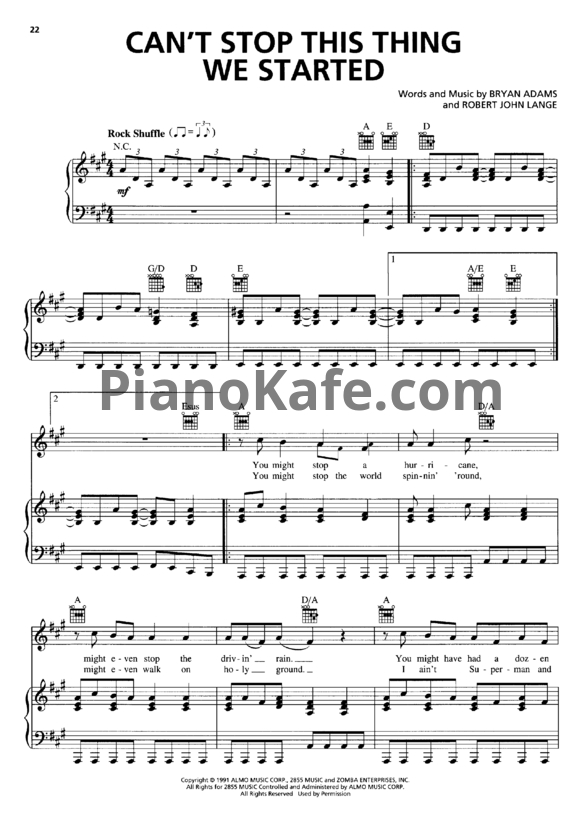 Ноты Bryan Adams - Can't stop this things we started - PianoKafe.com