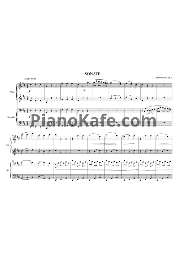 Ноты Л. В. Бетховен - Соната, Op.6, Аллегро, Molto - PianoKafe.com