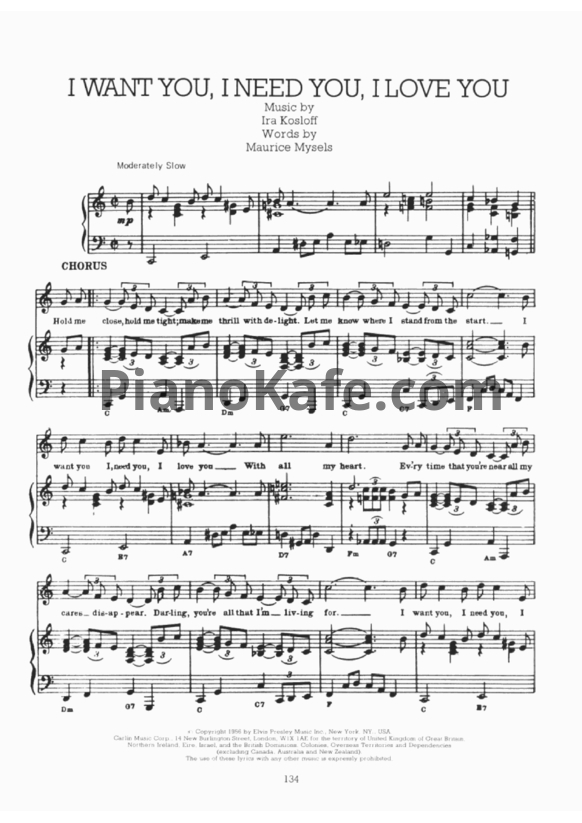 Ноты Elvis Presley - I want you, I need you, I love you - PianoKafe.com