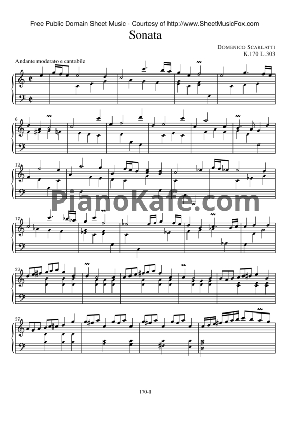 Ноты Д. Скарлатти - Соната K170/L303 - PianoKafe.com
