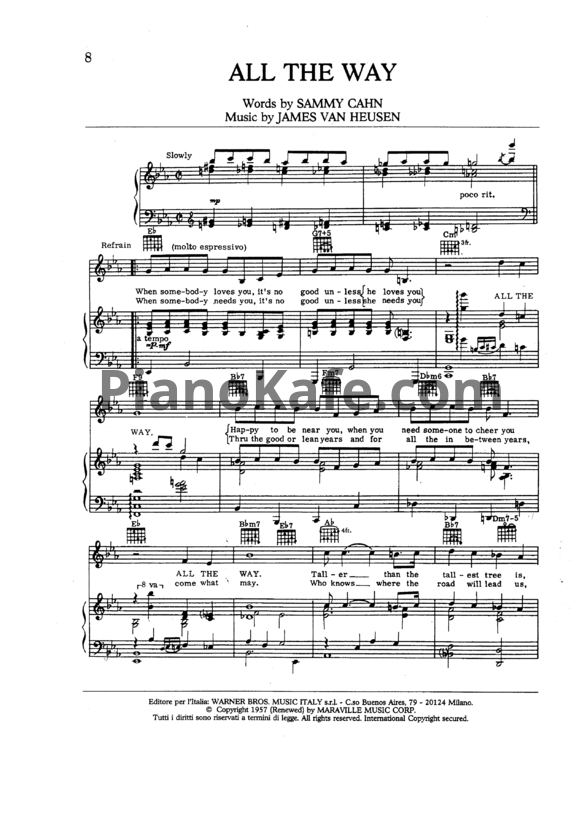 Ноты Frank Sinatra - All the way - PianoKafe.com