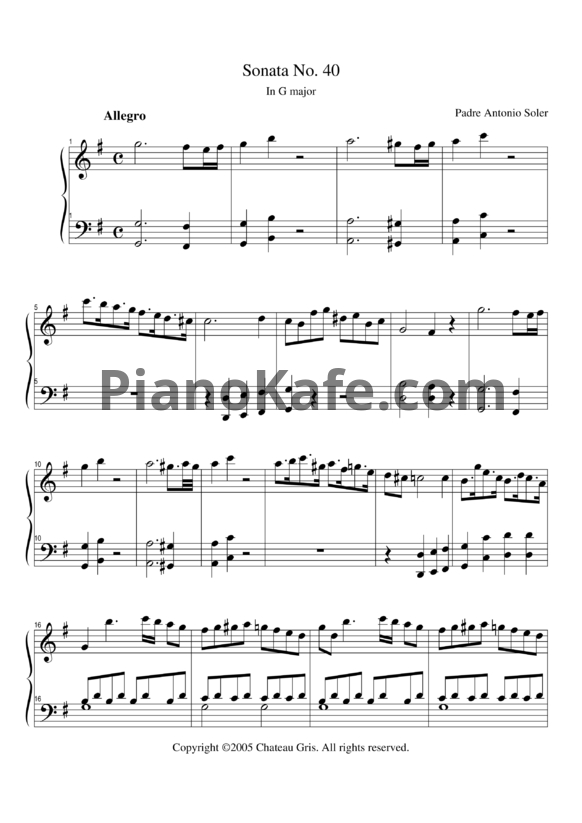 Ноты Antonio Soler - Sonata No. 40 in G major - PianoKafe.com