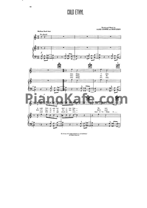 Ноты Alice Cooper - Cold Ethyl - PianoKafe.com
