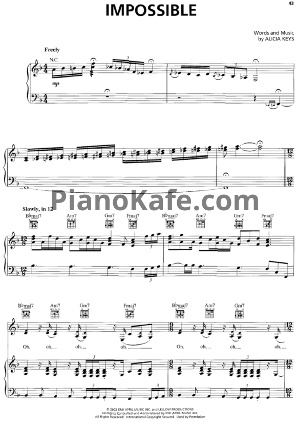 Ноты Christina Aguilera feat. Alicia Keys - Impossible - PianoKafe.com
