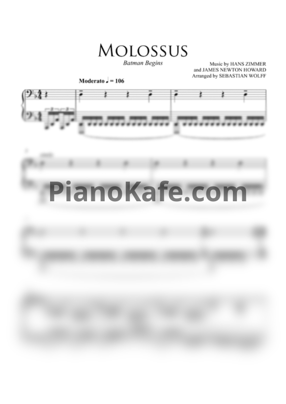 Ноты Hans Zimmer, James Newton Howard, Ramin Djawadi, Lorne Balfe, Melvyn T Wesson - Molossus - PianoKafe.com
