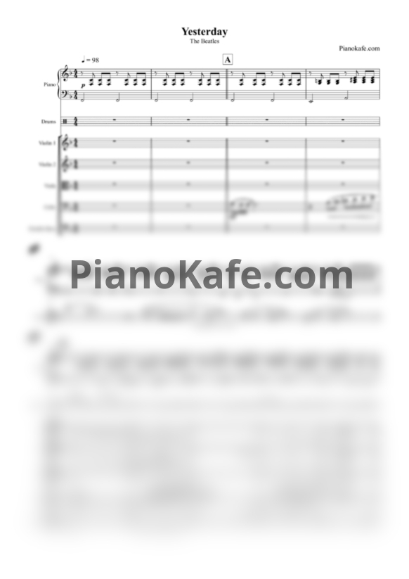 Ноты The Beatles - Yesterday (Партитура и партии) - PianoKafe.com