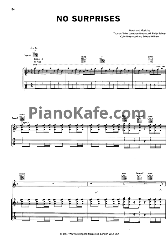 Ноты Radiohead - No surprises - PianoKafe.com