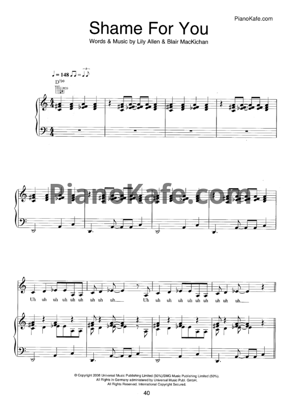 Ноты Lily Allen - Shame for you - PianoKafe.com