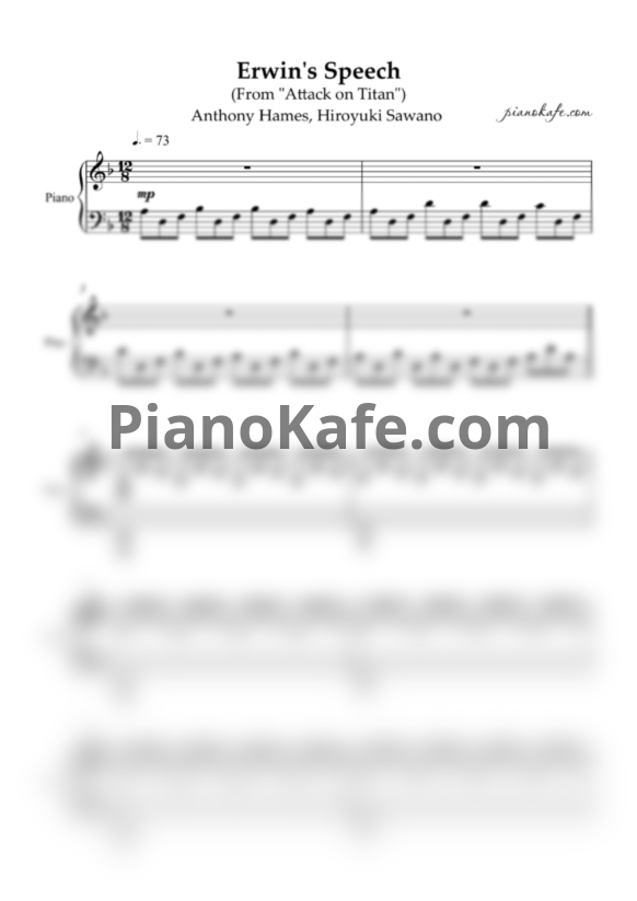 Ноты Anthony Hames, Hiroyuki Sawano - Erwin's speech - PianoKafe.com