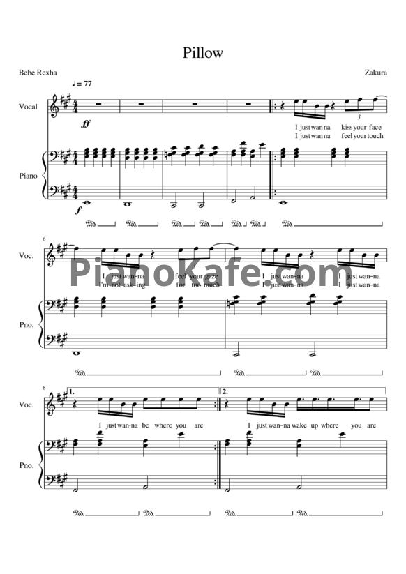 Ноты Bebe Rexha - Pillow - PianoKafe.com
