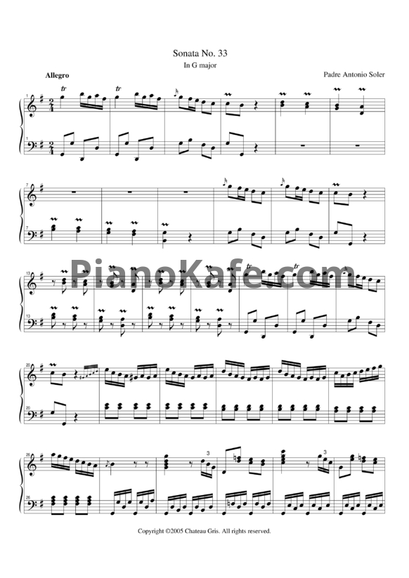 Ноты Antonio Soler - Sonata No. 33 in G major - PianoKafe.com