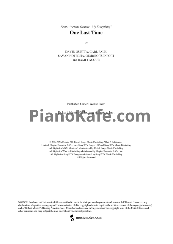 Ноты Ariana Grande - One last time (Версия 2) - PianoKafe.com