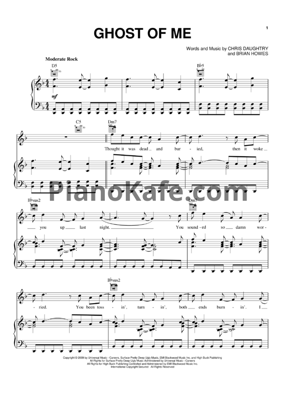 Ноты Daughtry - Ghost of me - PianoKafe.com