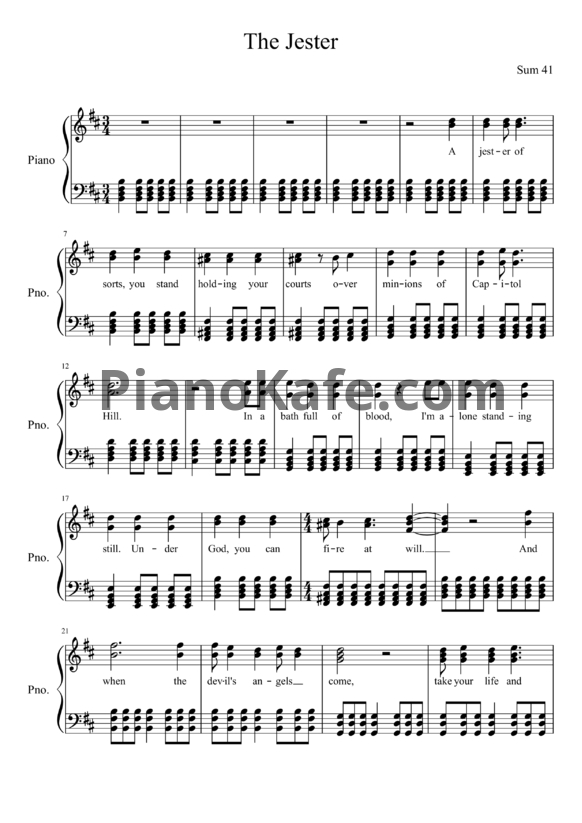 Ноты Sum 41 - The Jester - PianoKafe.com