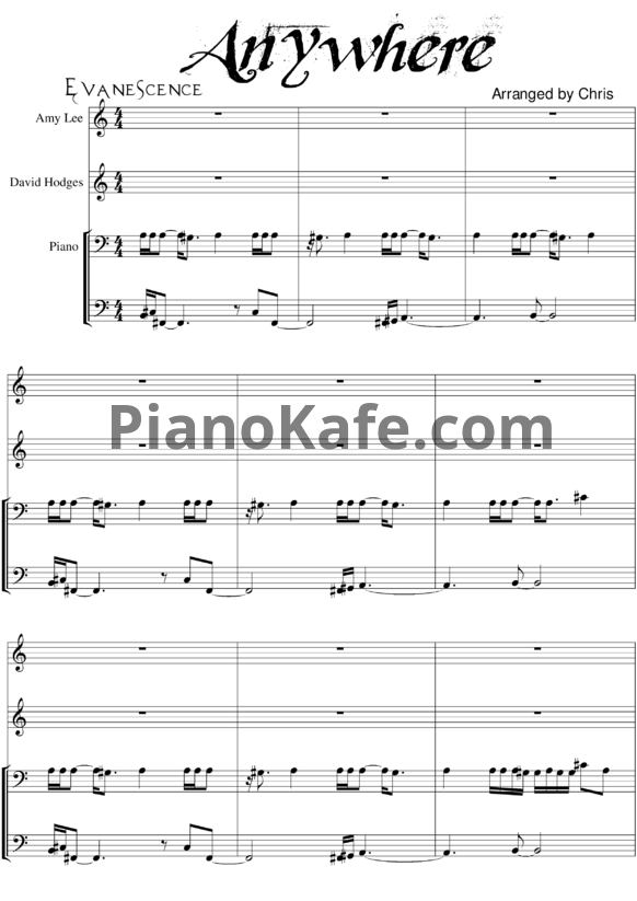 Ноты Evanescence - Anywhere - PianoKafe.com