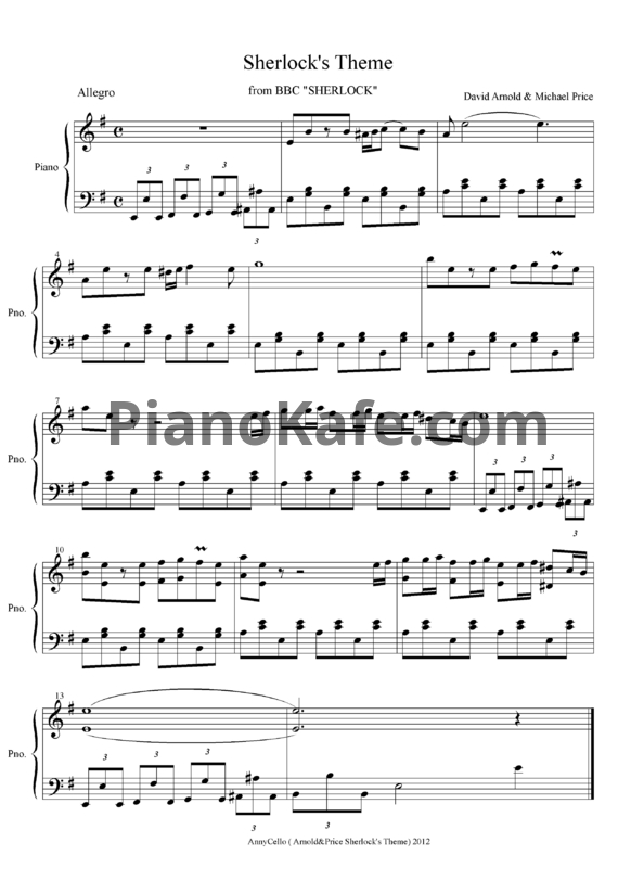 Ноты David Arnold and Michael Price - Sherlock's theme (Версия 2) - PianoKafe.com