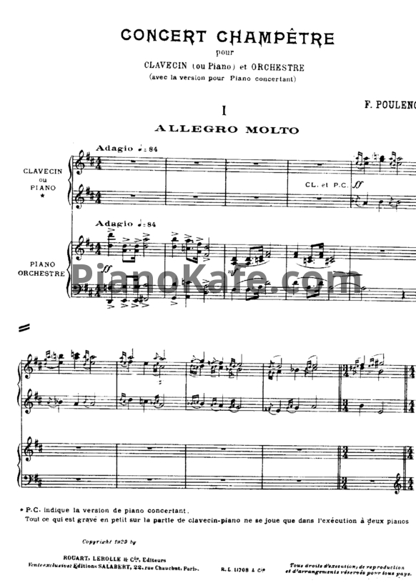 Ноты Франсис Пуленк - Концерт для клавесина с оркестром - PianoKafe.com