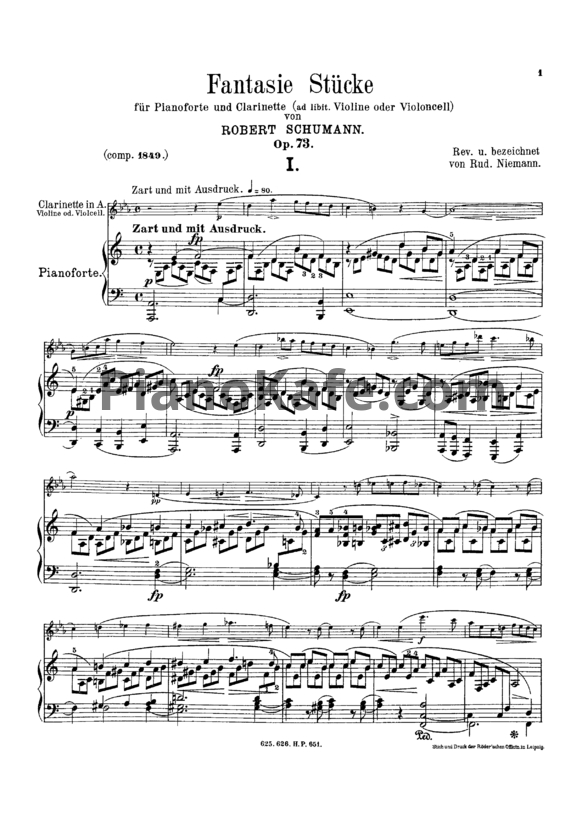Ноты Роберт Шуман - Фантастические пьесы для фортепиано и кларнета (Op. 73) - PianoKafe.com