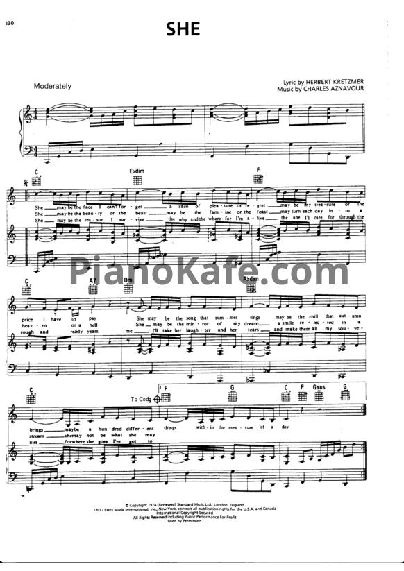 Ноты Charles Aznavour - She (Версия 2) - PianoKafe.com