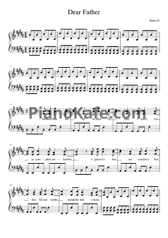 Ноты Sum 41 - Dear father - PianoKafe.com