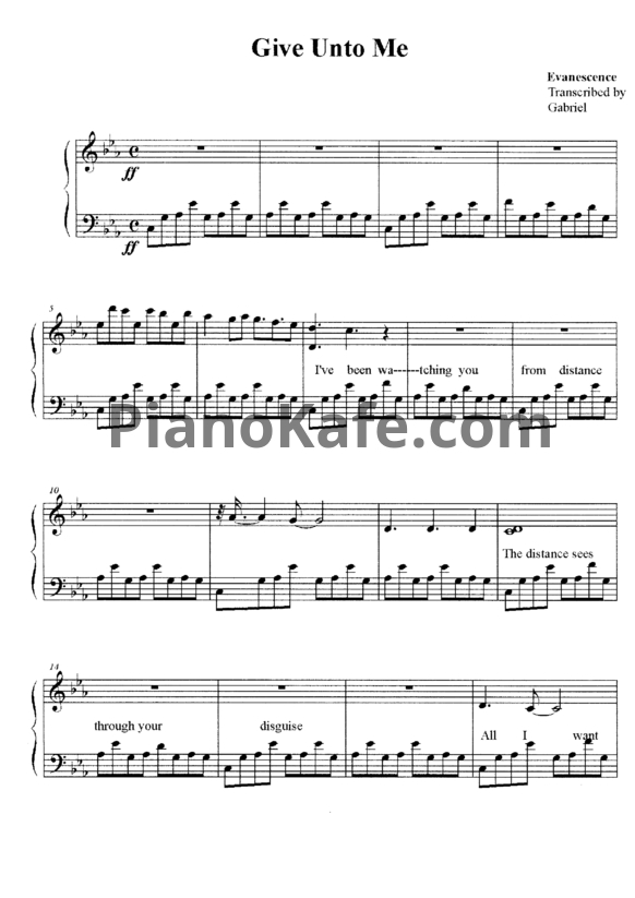 Ноты Evanescence - Give unto me - PianoKafe.com