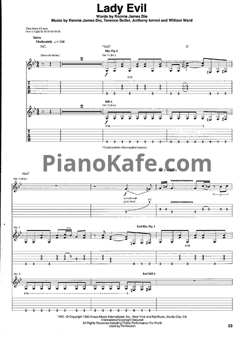 Ноты Black Sabbath - Lady Evil (Guitar tabs & Voice) - PianoKafe.com